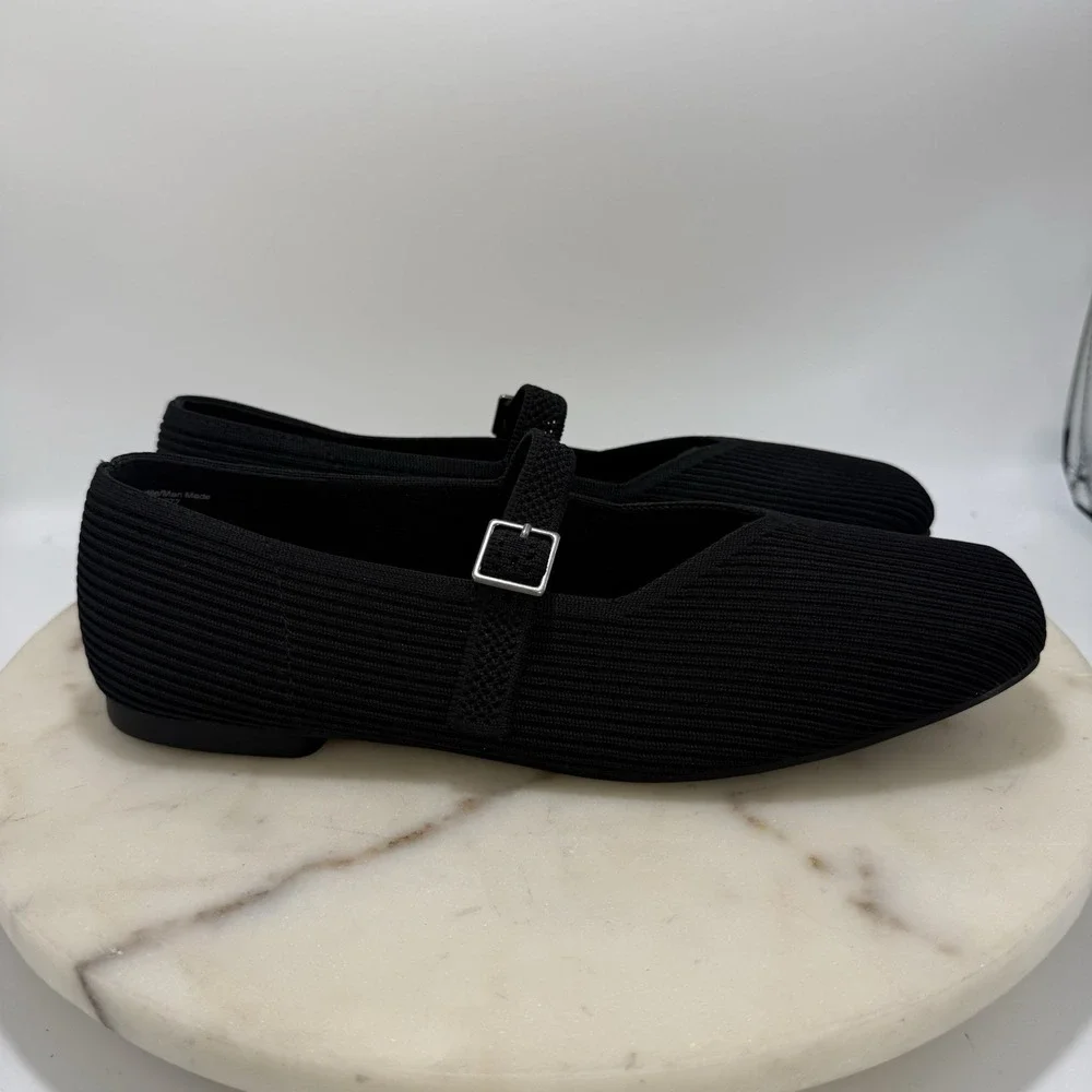 Croft & Barrow Romina Black Comfort Knit Mary Jane Flats Memory Foam Women's 10M